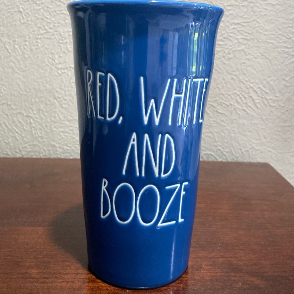 Rae Dunn, Ceramic Travel Mug, 17 oz
RED WHITE and BOOZE